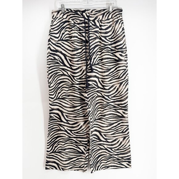 Joie Zebra Print Linen Viscose Blend Drawstring Wide Leg Casual Pant L - Picture 1 of 7